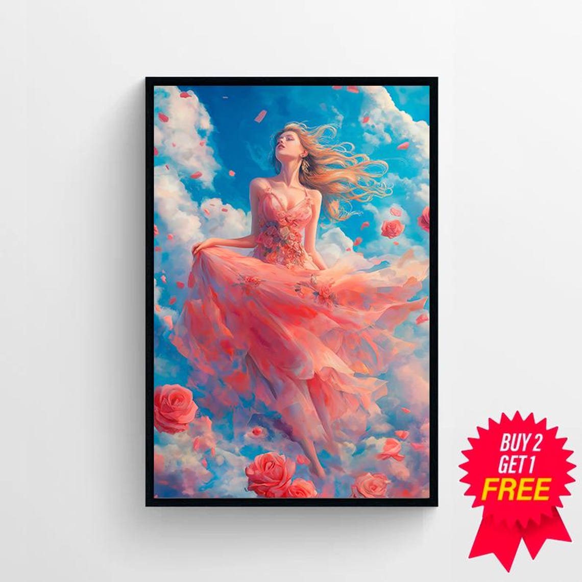 Divine Feminine Aphrodite Floating among Roses in the Sky Poster - Image 4