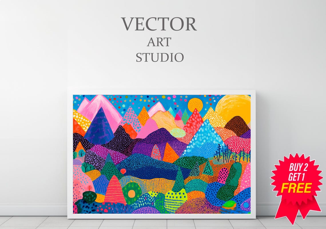 Colorful Dotted Mountain Landscape Whimsical Abstract Poster - Image 3