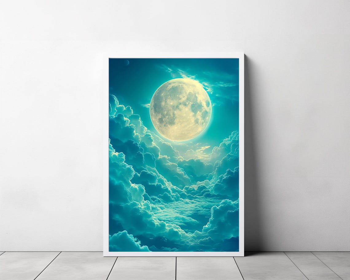 Celestial Moon Art Print Vintage Inspired Dark Academia Dark Cottagecore Night Sky Painting Enchanting Art - Image 3