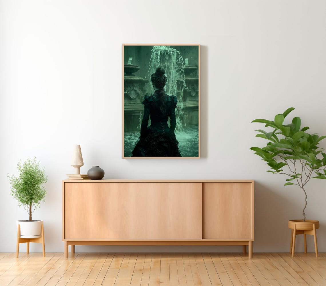 Victorian Lady By The Fountain Print Vintage Poster Art Poster Print Gothic Victorian Dark Academia - Image 2