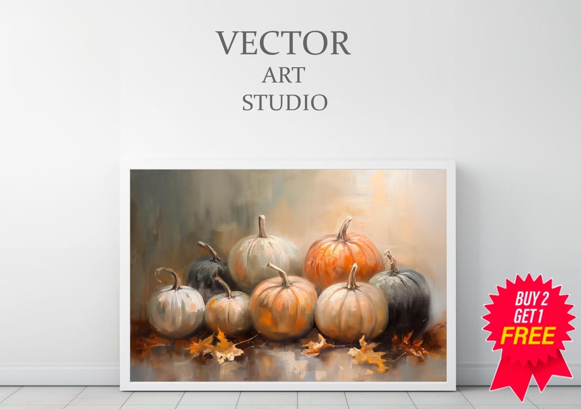 Rustic Halloween Pumpkins Print Moody Halloween Wall Decor Pumpkin Still Life Painting - Image 3