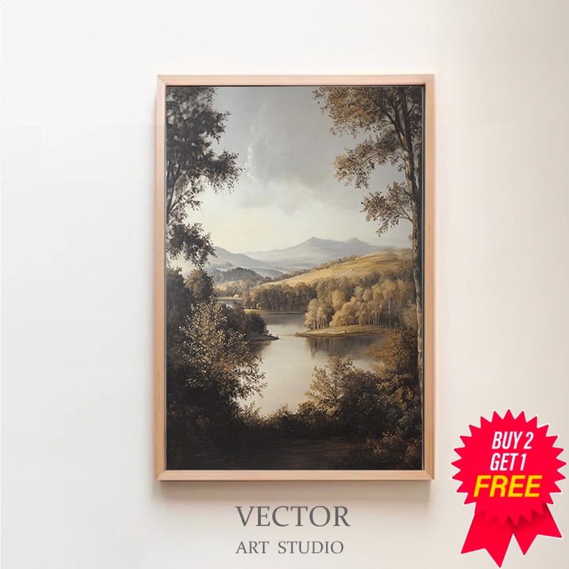 Autumn Lake Framed By Trees Misty Mountain Landscape Art Poster