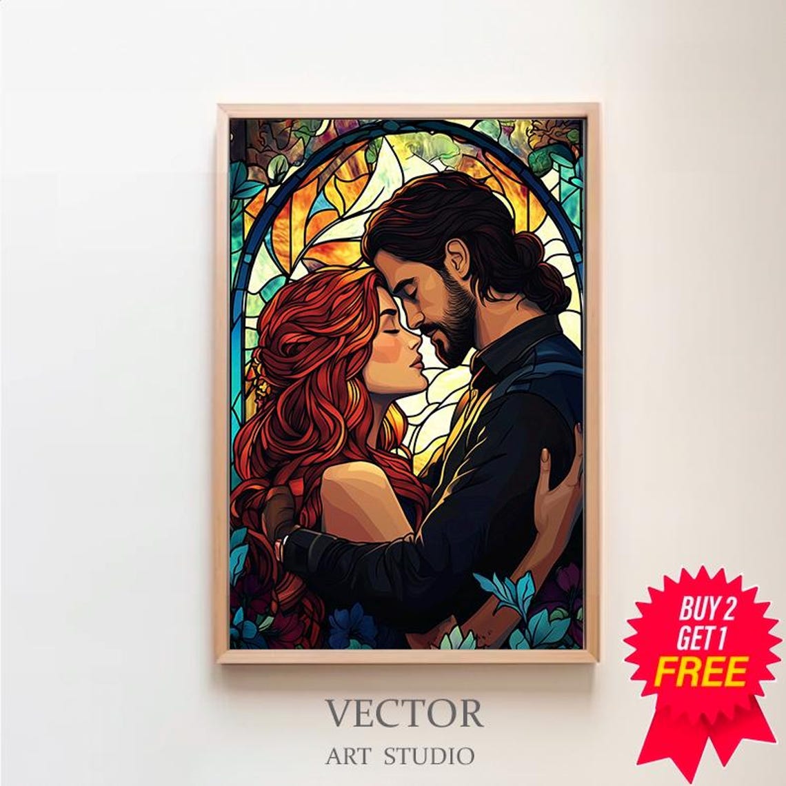 Persephone and Hades Stained Glass Window Romantic Couple Art Poster
