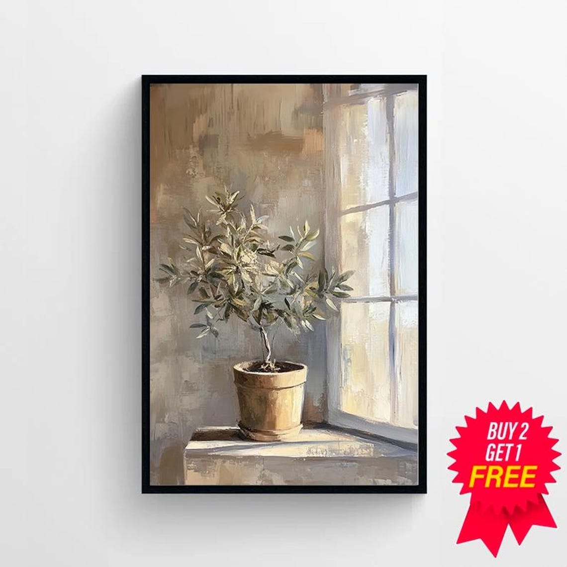 Potted Olive Tree By A Sunlit Window Vintage Still Life Poster - Image 4