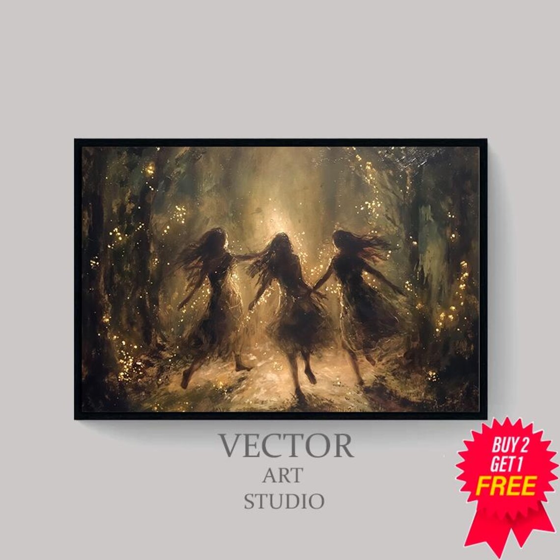 Misty Forest Fairy Dance in Soft Golden Light Fantasy Poster - Image 4