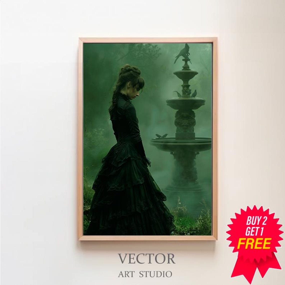 Victorian Lady By The Fountain Print Vintage Poster Art Poster Print Gothic Victorian Dark Academia