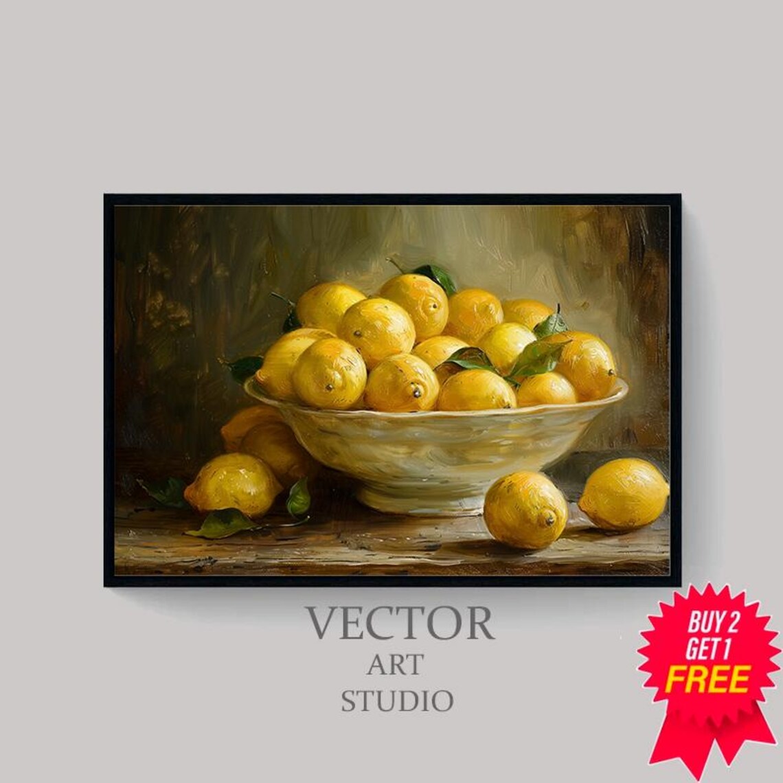 Moody Lemon Painting Art Vintage Fruit Still Life - Image 4