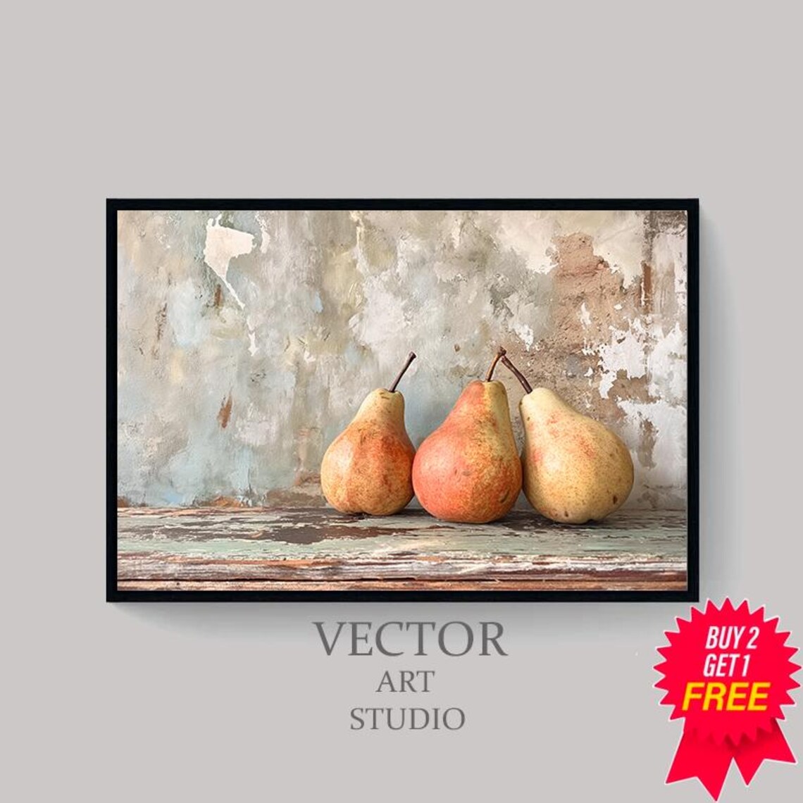 Rustic Still Life Wall Print Moody Fruit Print Kitchen Vintage Painting Fruit Still Life Painting Fruit Pears Wall Art - Image 4