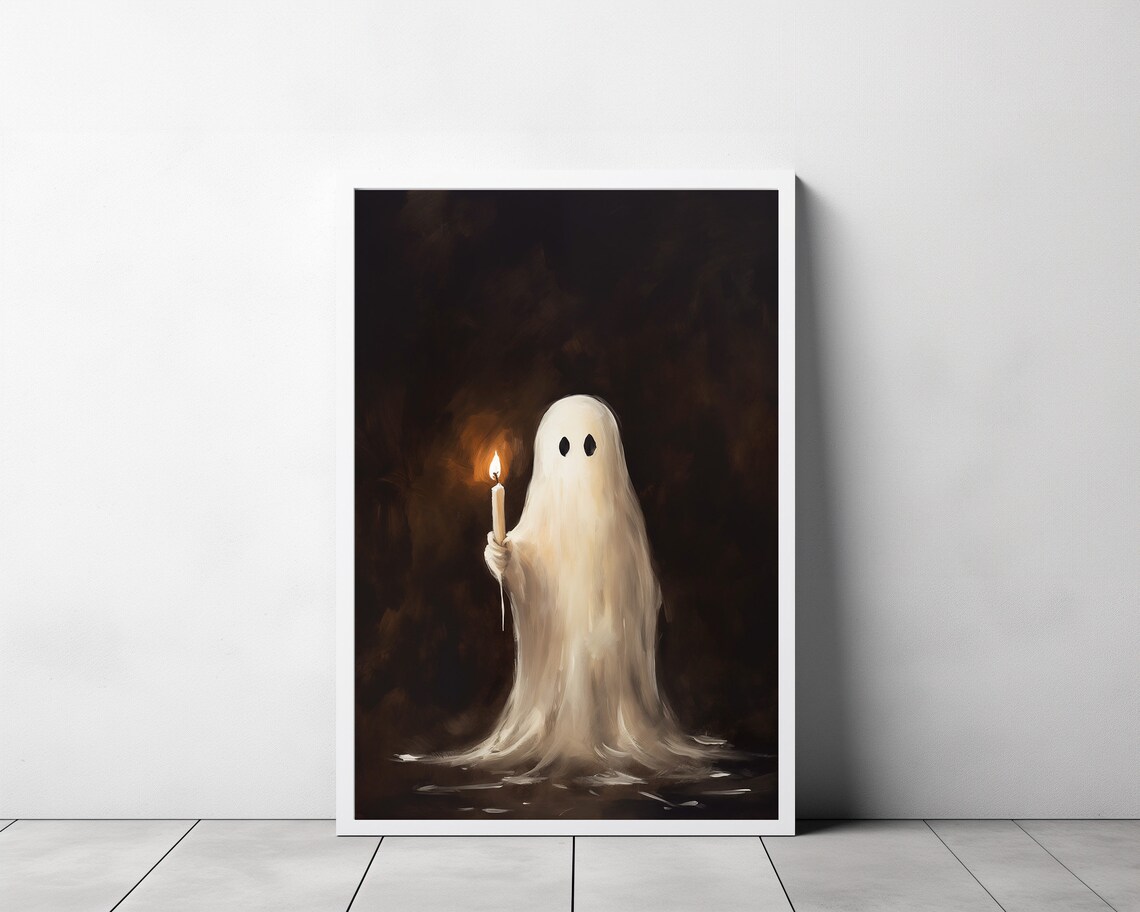 Haunting Ghost Holding Candle in Darkness Warm Glow Halloween Art Poster - Image 3