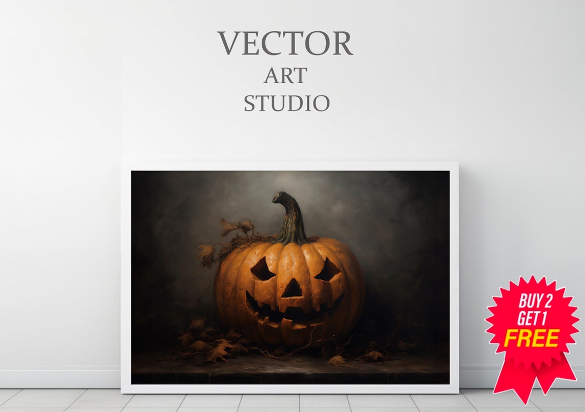 Smiling Jack O Lantern on Dark Background Moody Halloween Poster - Image 3