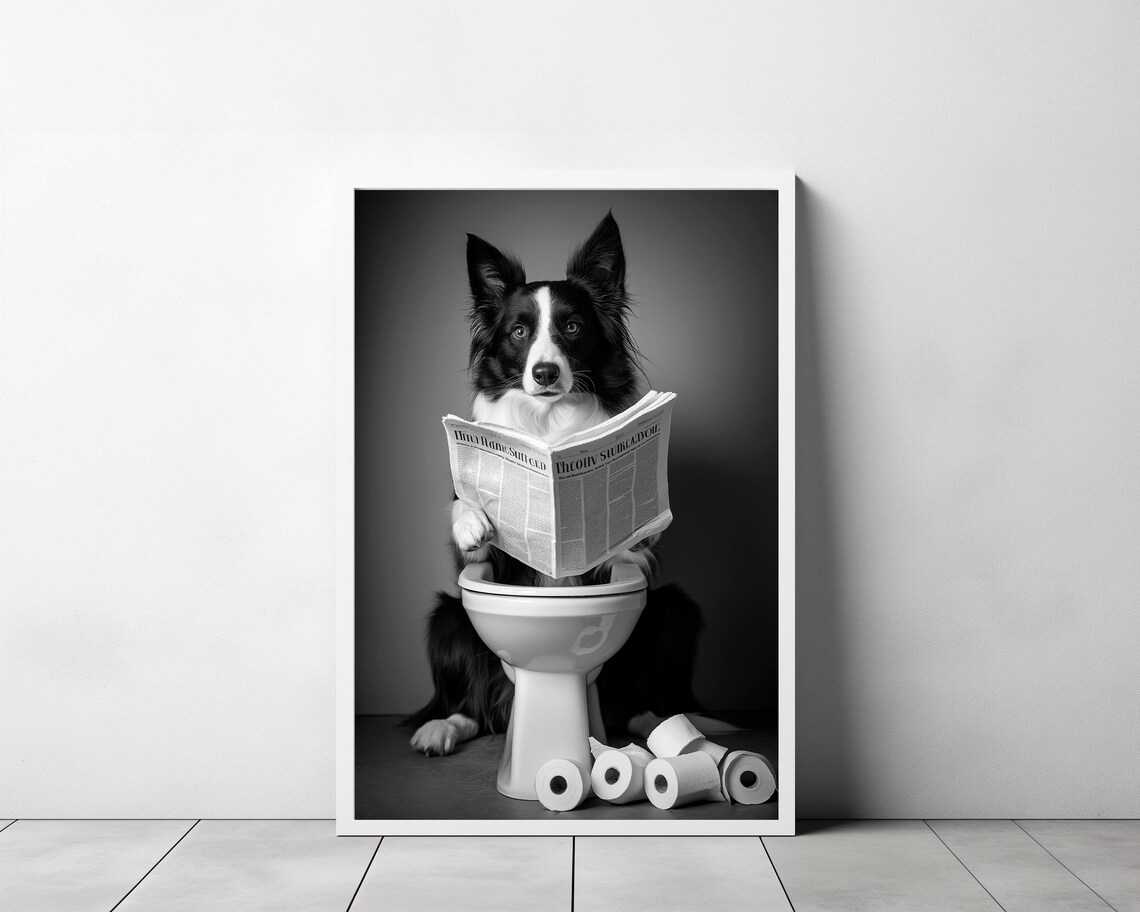 Border Collie in Toilet Bathroom Funny Dog Poster - Image 3