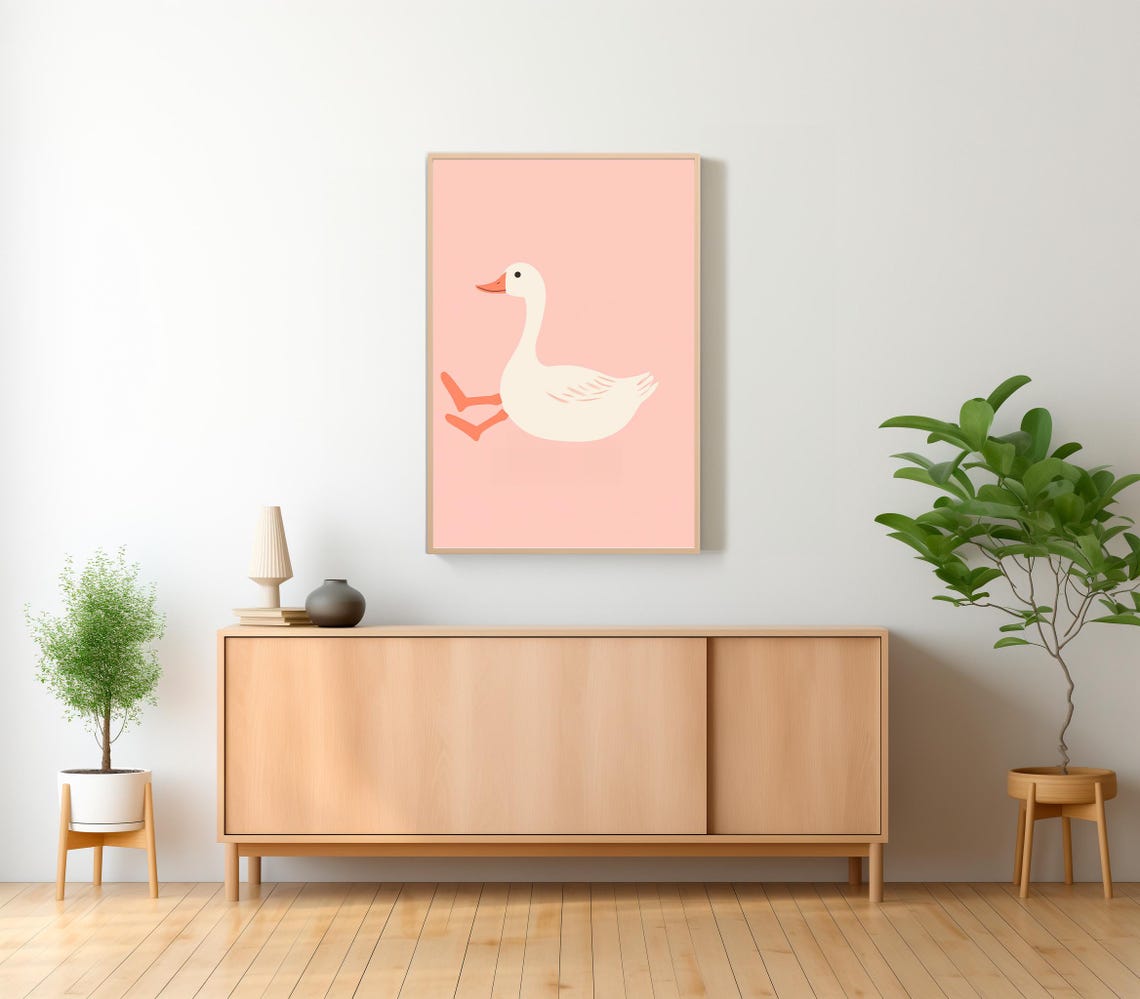 Silly Goose Running on a Blush Pink Minimalist Nursery Art Poster - Image 2