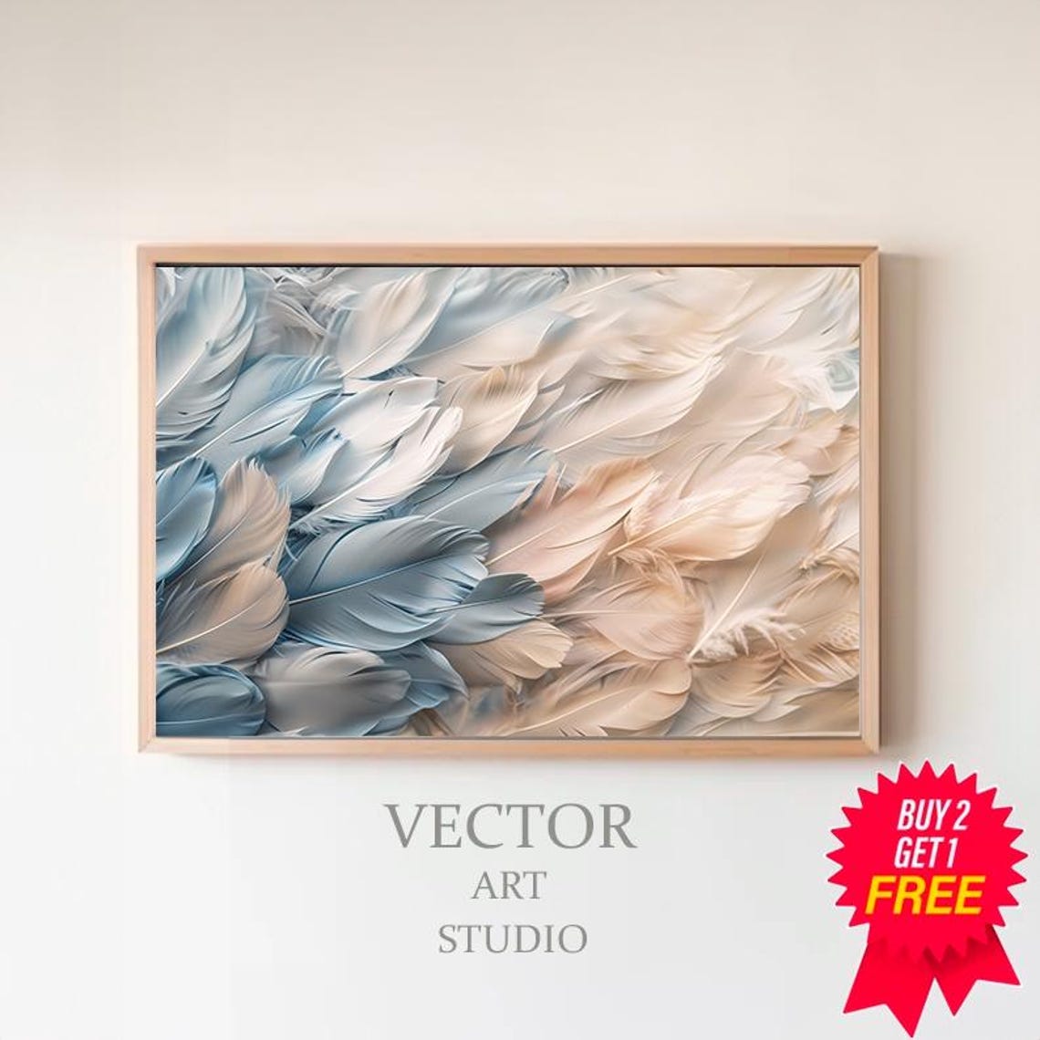 Soft Feather Painting in Blue Grey and Beige Calm Tones Poster
