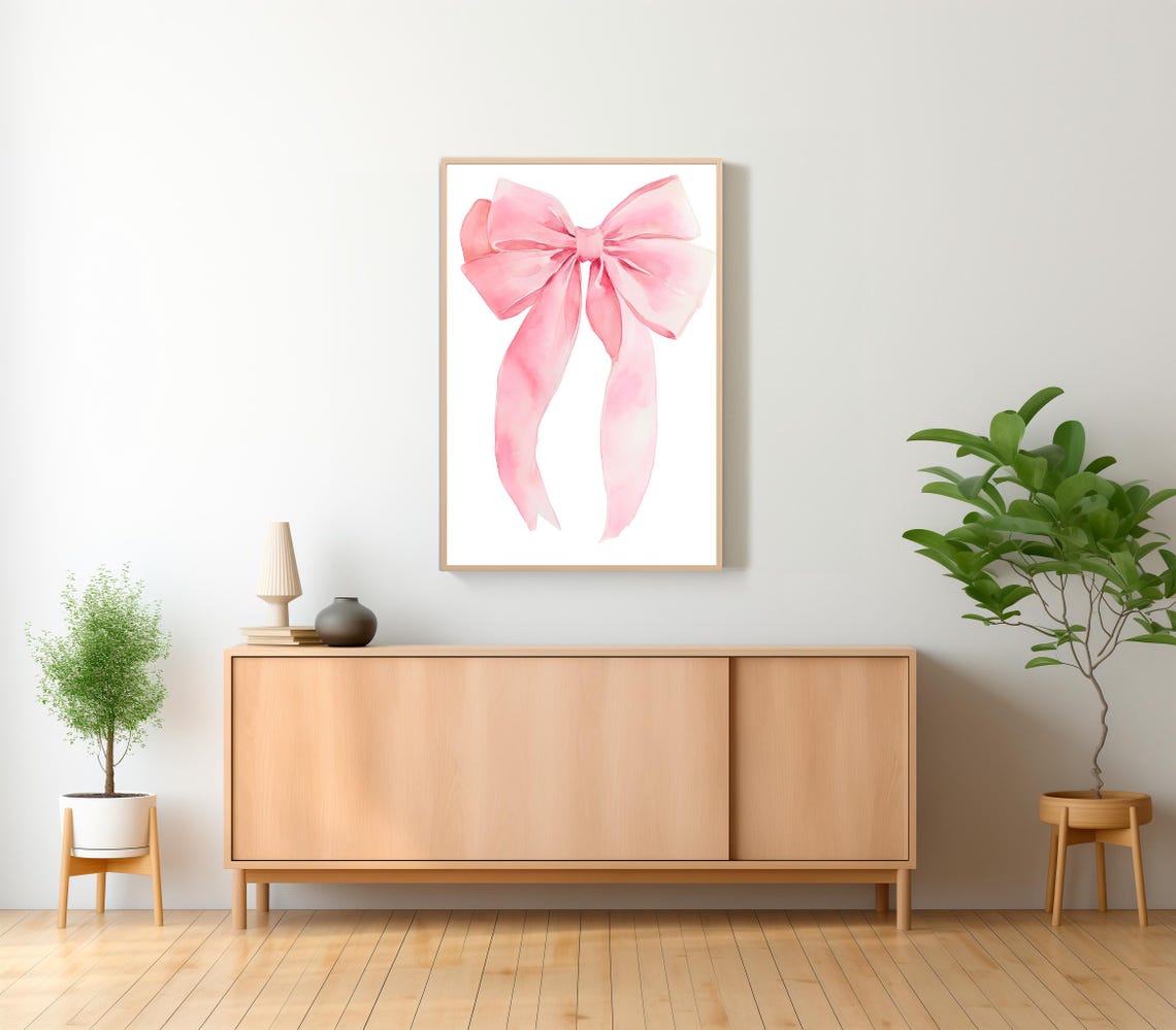 Soft Pink Ribbon Bow Watercolor Coquette Nursery Decor Poster - Image 2