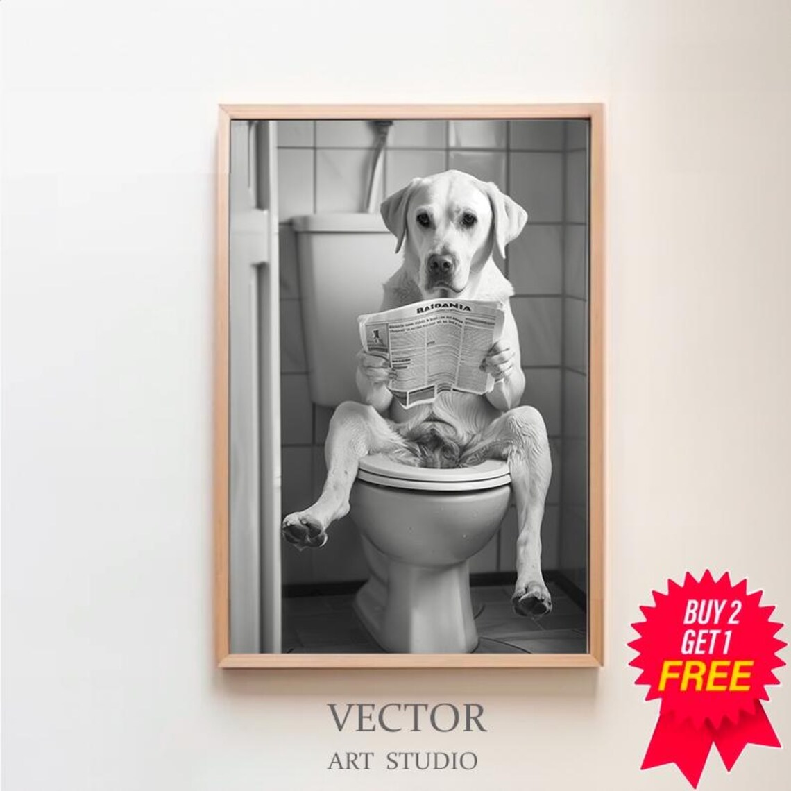 Labrador Retriever Reading Newspaper Toilet Funny Dog Photo Poster