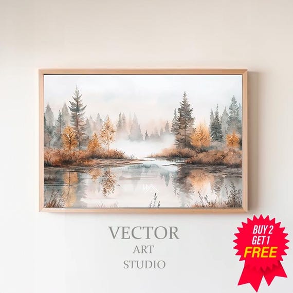 Lodge Wall Art Landscape Cabin Decor Rustic Vintage Autumn Moody Countryside Painting Farmhouse Decor Rustic Landscape Fall Wall