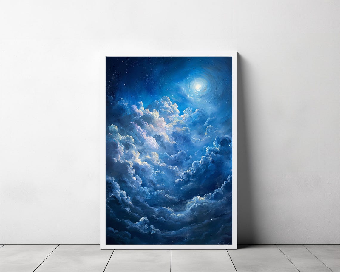 Enchanting Moon Art Print Vintage Inspired Dark Academia Dark Cottagecore Celestial Art Print Night Sky Painting - Image 3