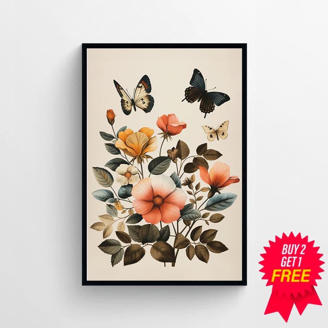 Vintage Butterfly Botanical Art Print, Farmhouse Decor - Image 4