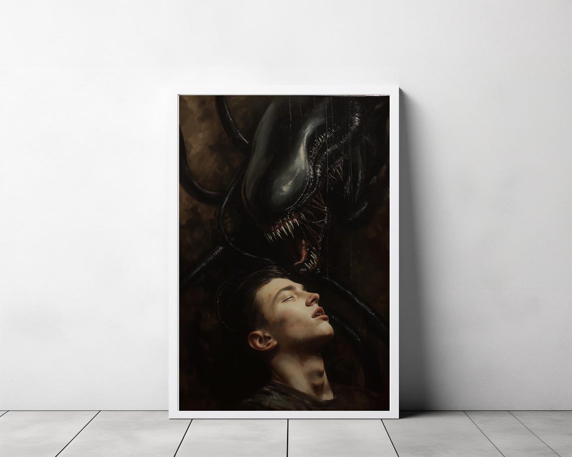 Dark Demon Embracing Young Man Gothic Horror Oil Painting Wall Poster - Image 3