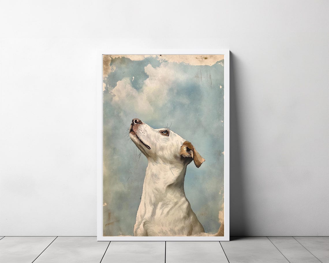 Vintage Dog Sketch 2 Of 2 Dog Wall Art Large Oil Painting Oversize Giclee Dog Painting Mid Century Modern Original Art Print - Image 3