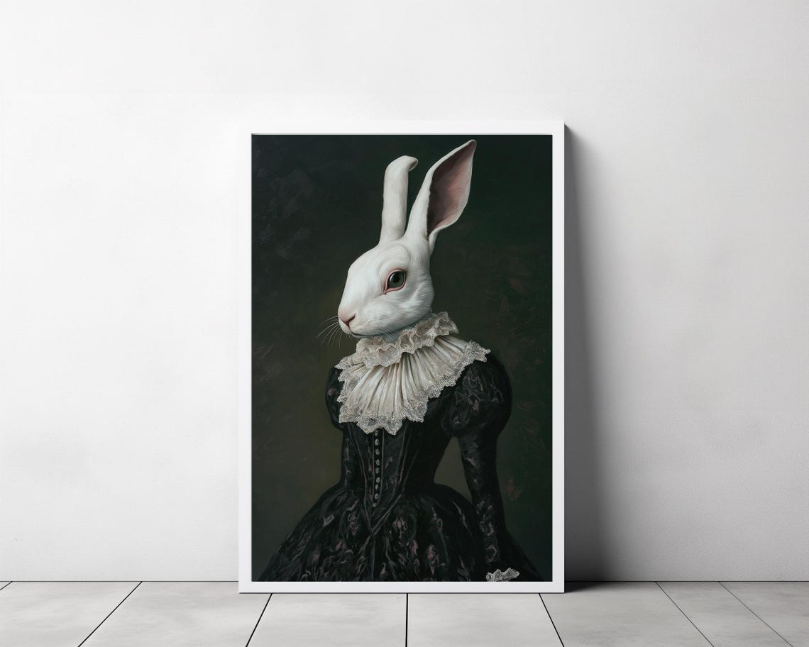 Victorian Lady Rabbit with Lace Collar Gothic Portrait Poster - Image 3