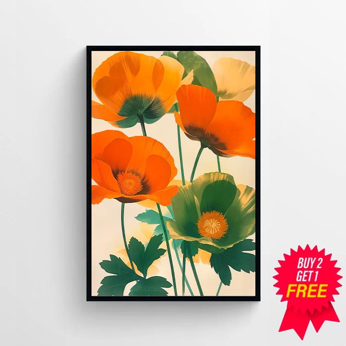 Orange and Green Poppies Modern Bold Botanical Floral Poster - Image 4