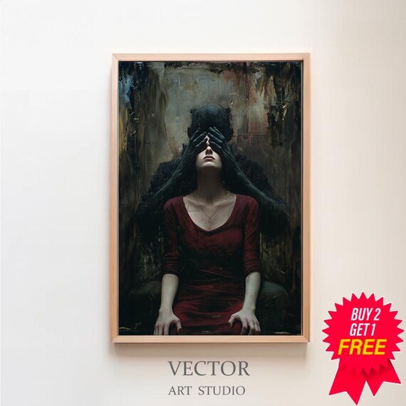 Devil Embrace Woman In Burgundy Demon Hands Eyes Gothic Poster