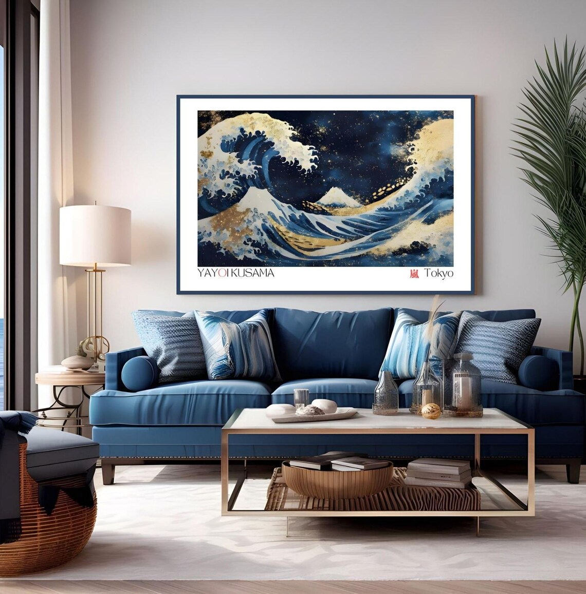Yayoi Kusama Great Wave Mount Fuji Storm Night Blue Gold Tokyo Poster