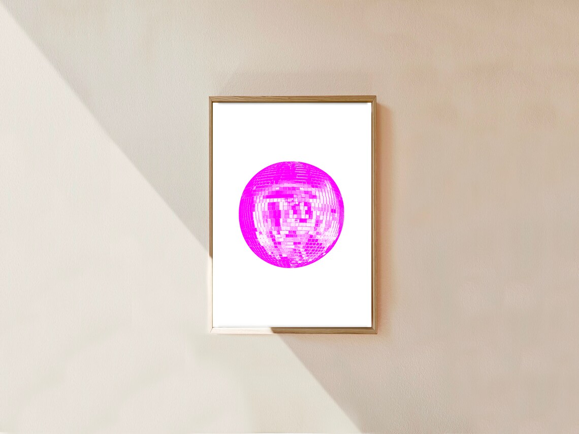 Hot Pink Disco Ball Minimalist Pop Art Retro Dance Party Poster - Image 3