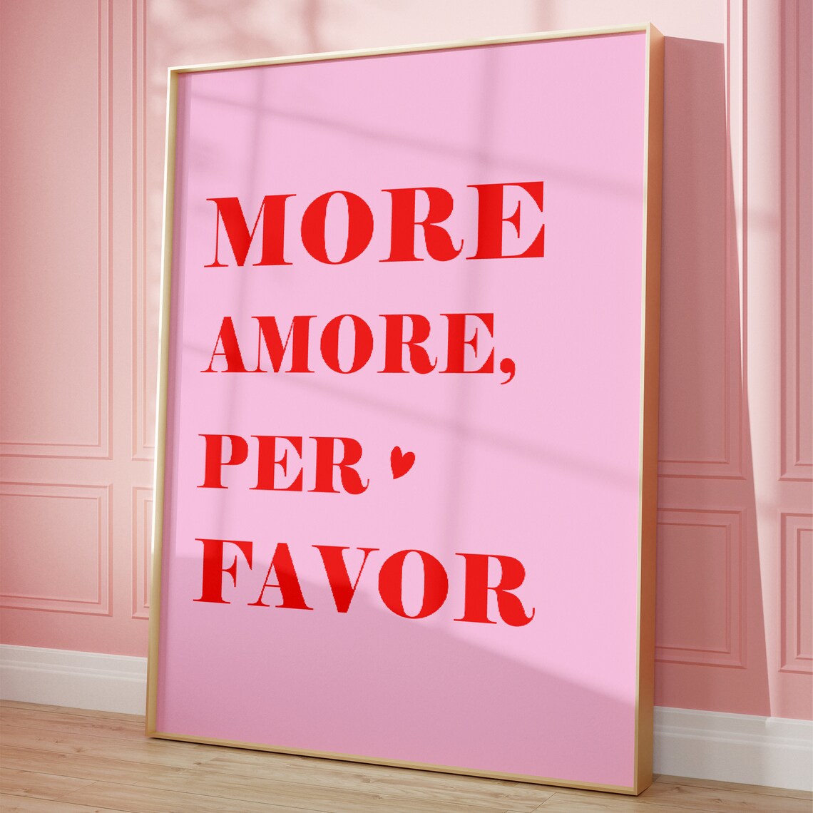 More Amore Per Favor Italian Love Quote Pink Red Typography Poster