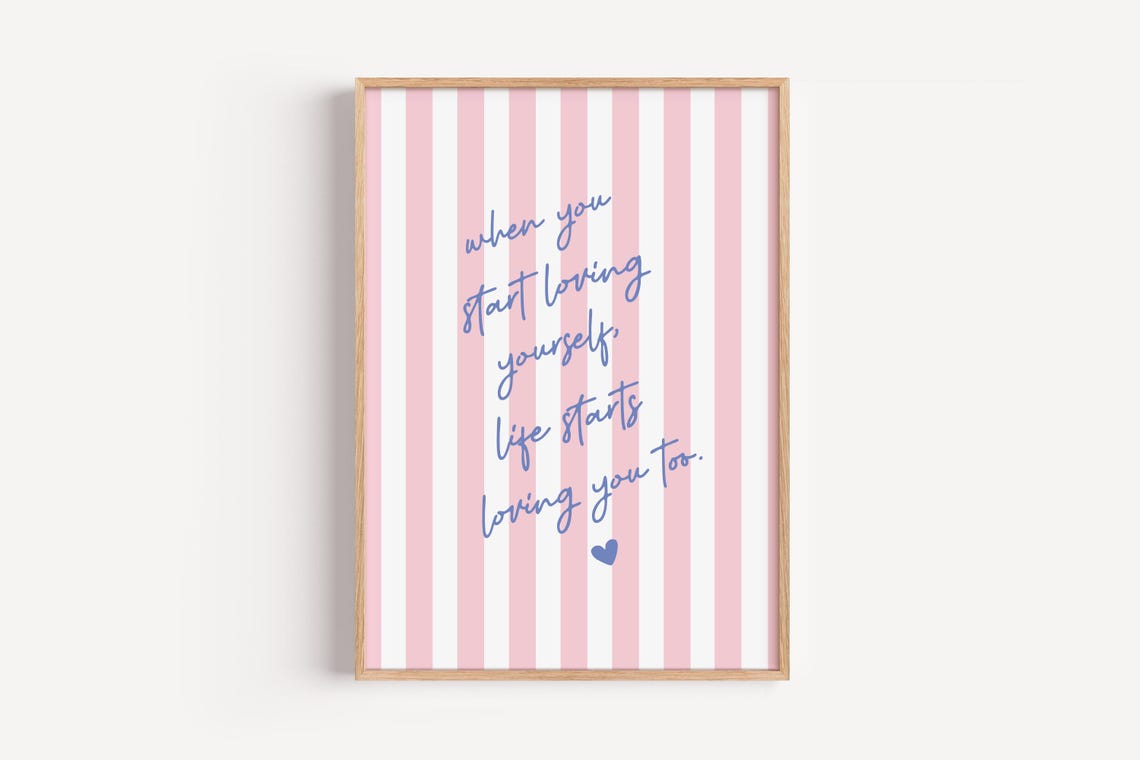 Self Love Pink Stripes Retro Affirmation Bedroom Decor Poster