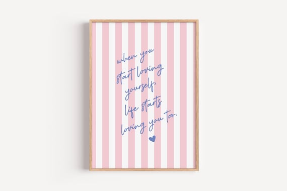 Self Love Pink Stripes Retro Affirmation Bedroom Decor Poster