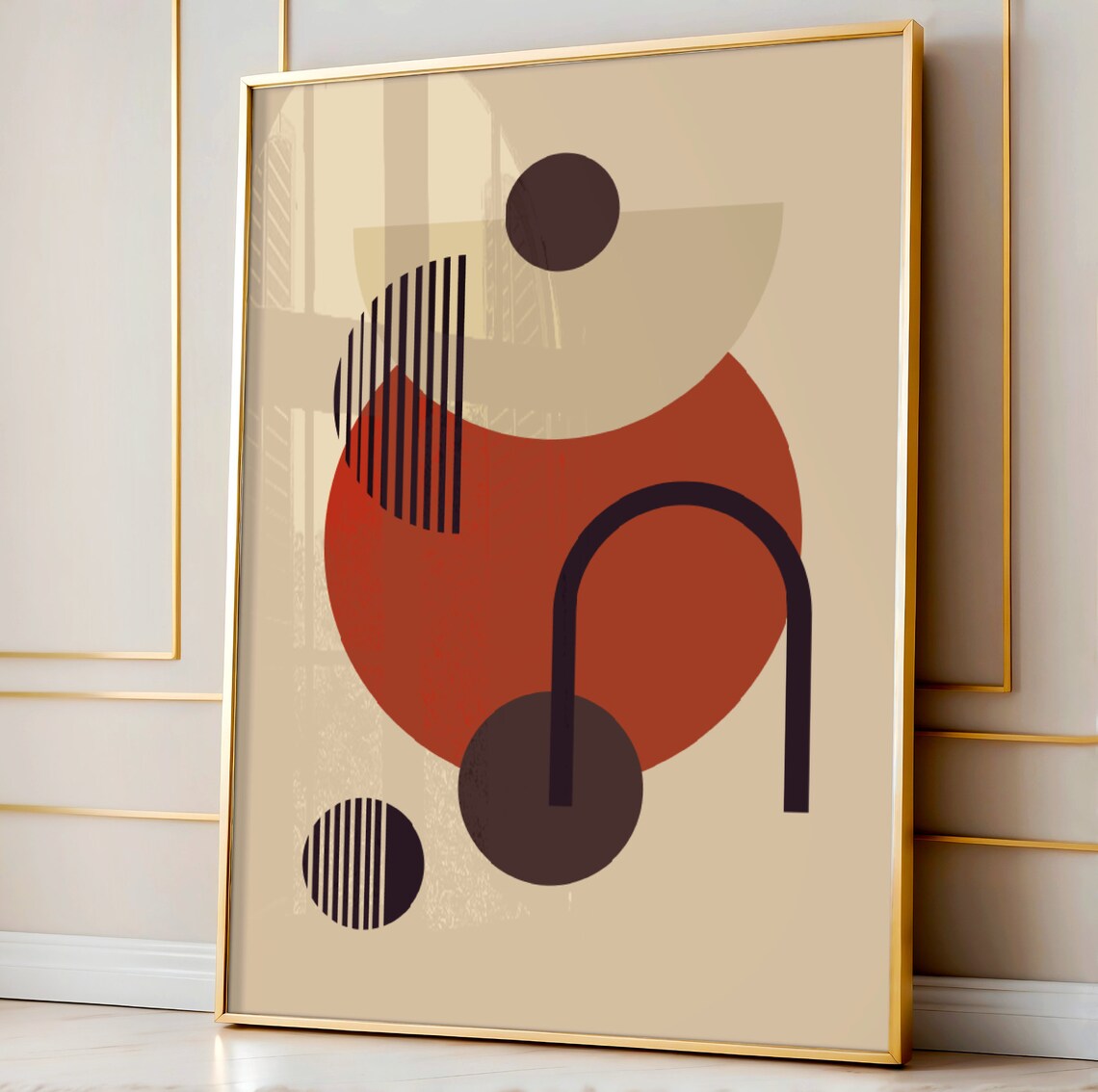 Mid Century Modern Abstract Terracotta Circle Arches Minimalist Wall Art