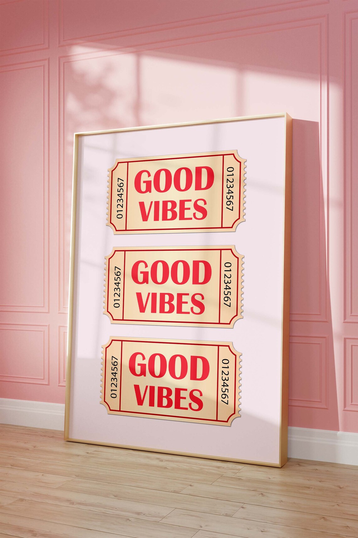 Good Vibes Retro Ticket Poster in Red and Cream for Happy Walls