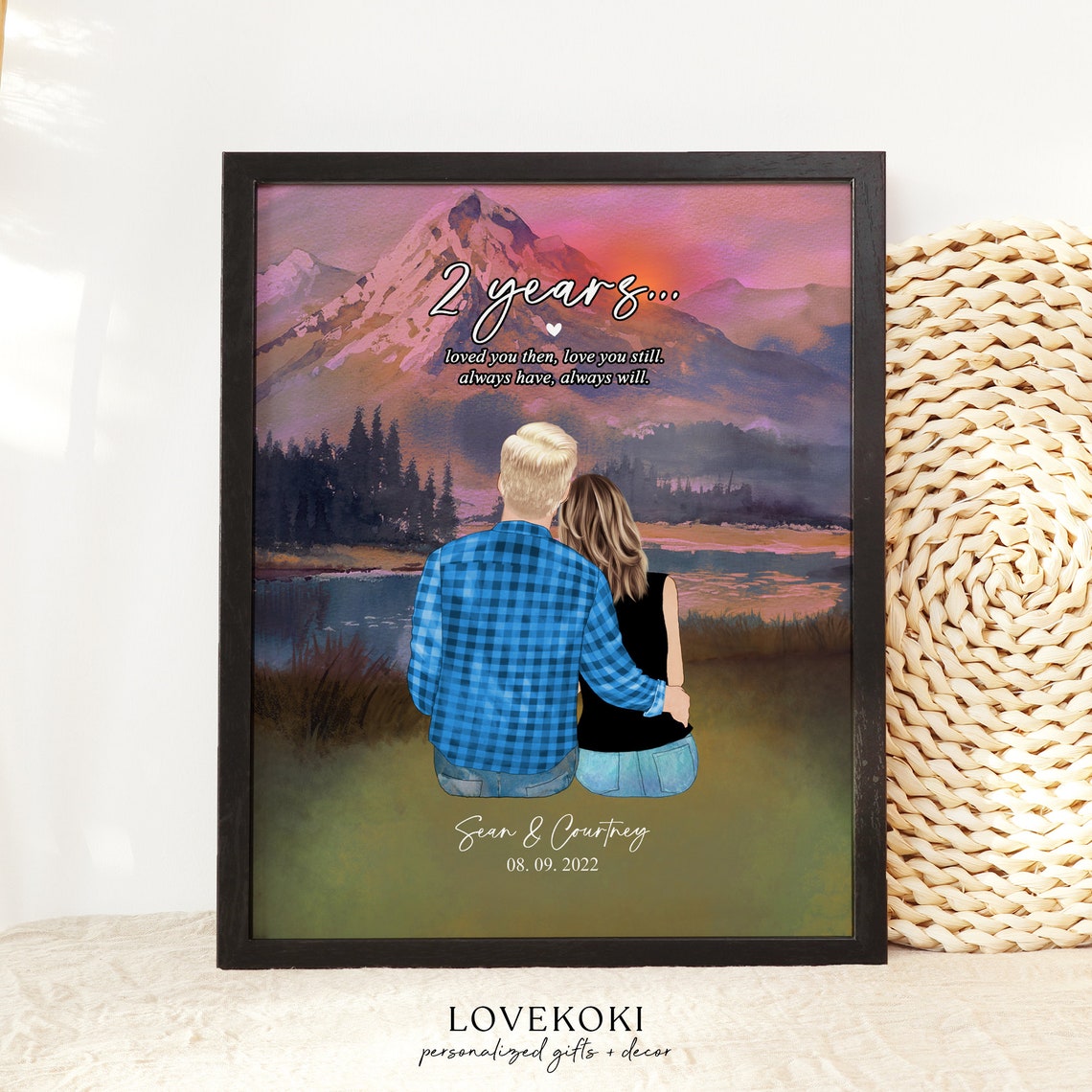 2 Years Mountain Lake Couple Anniversary Portrait Gift Poster