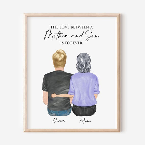 Personalized Mothers Day Mom Gift From Son Mother Son Portrait Custom Family Wall Art Print Mother Birthday Gift Family Illustration