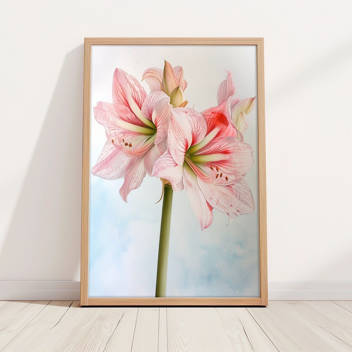 Pink Amaryllis Flower Blooms Soft Watercolor Botanical Poster