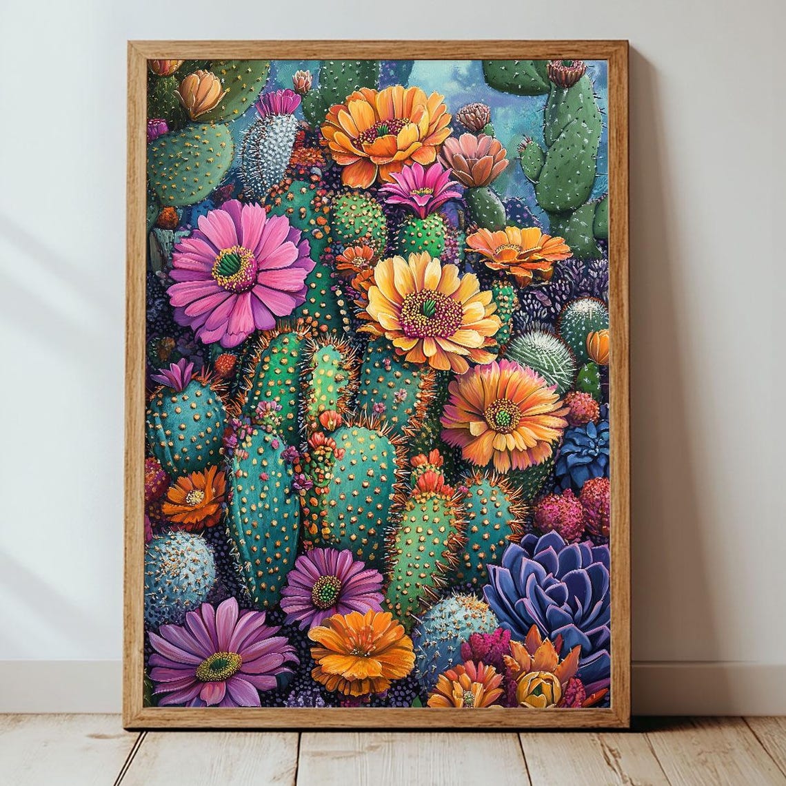 Blooming Cactus Flowers Desert Succulent Vibrant Botanical Wall Art