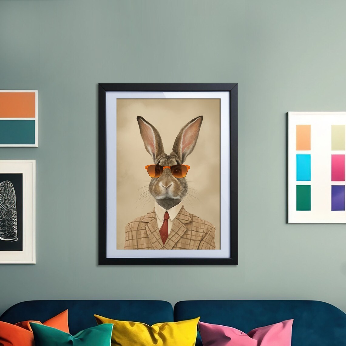 Cool Rabbit In Plaid Suit Sunglasses Vintage Sepia Portrait Poster - Image 3