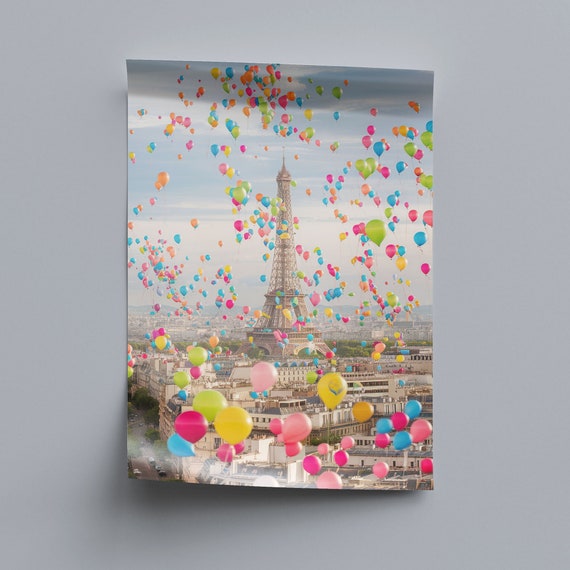 Eiffel Tower In Paris With Colorful Balloons Poster Picture To Frame Exclusive Wall Art For Living Room Bedroom