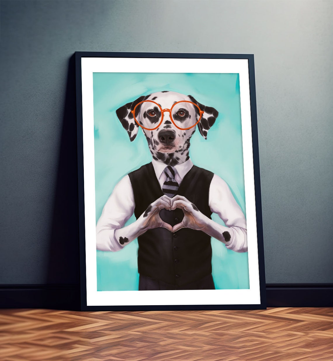 Dalmatian Dog Heart Hands Red Glasses Funny Dressed Up Poster