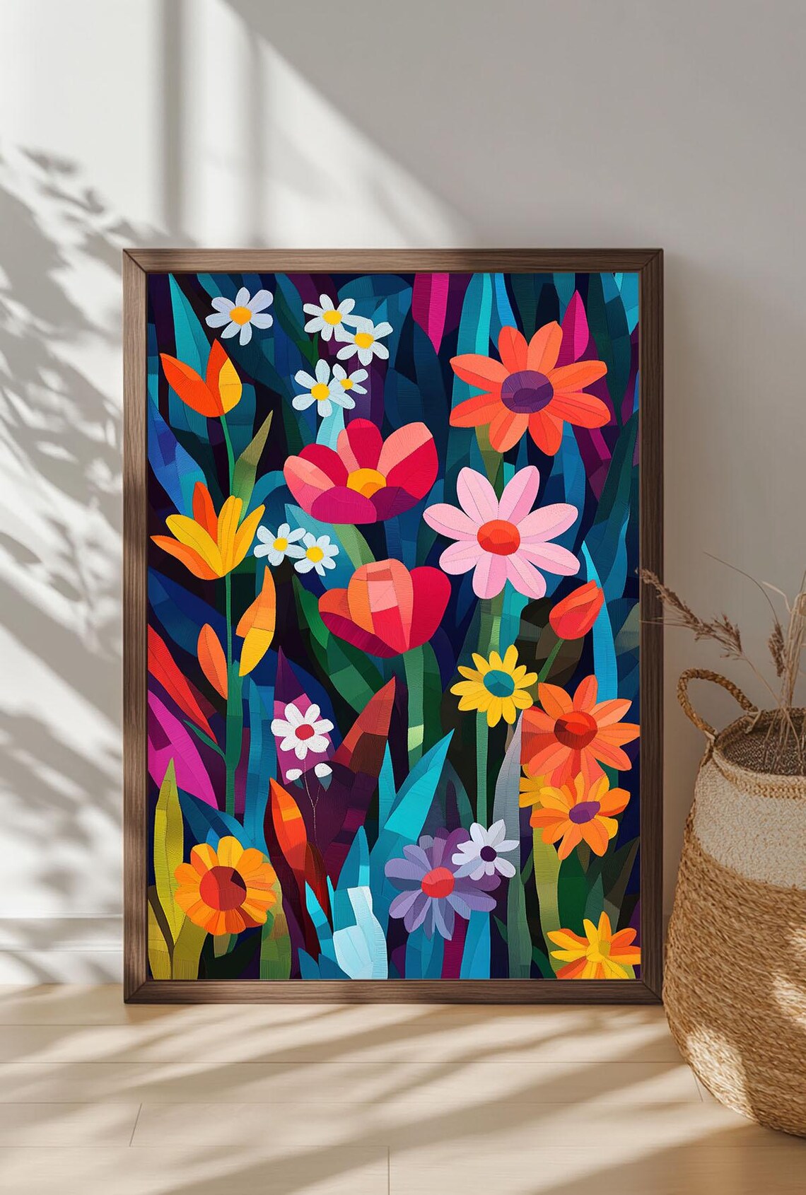 Vibrant Floral Garden Bright Flowers Dark Background Wall Art - Image 4