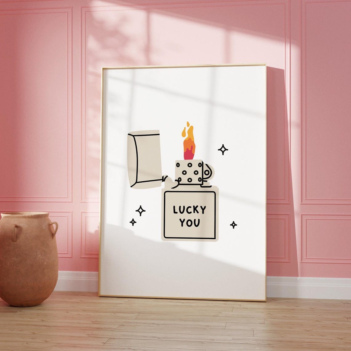 Lucky You Flame Lighter Doodle Preppy Retro Dorm Room Poster