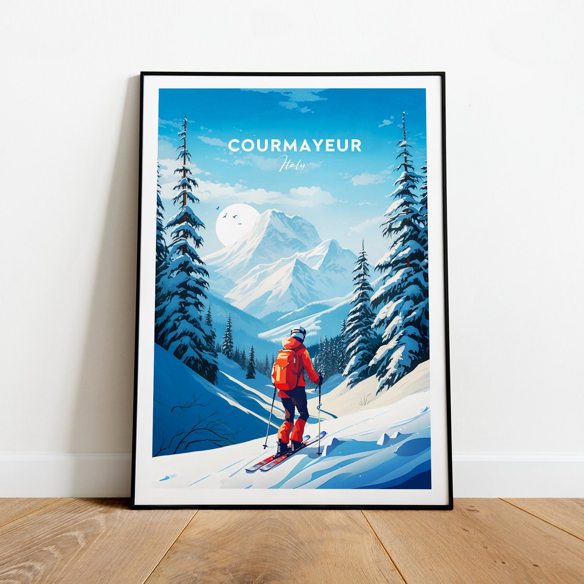Courmayeur Italy Ski Resort Alpine Vintage Travel Poster Art