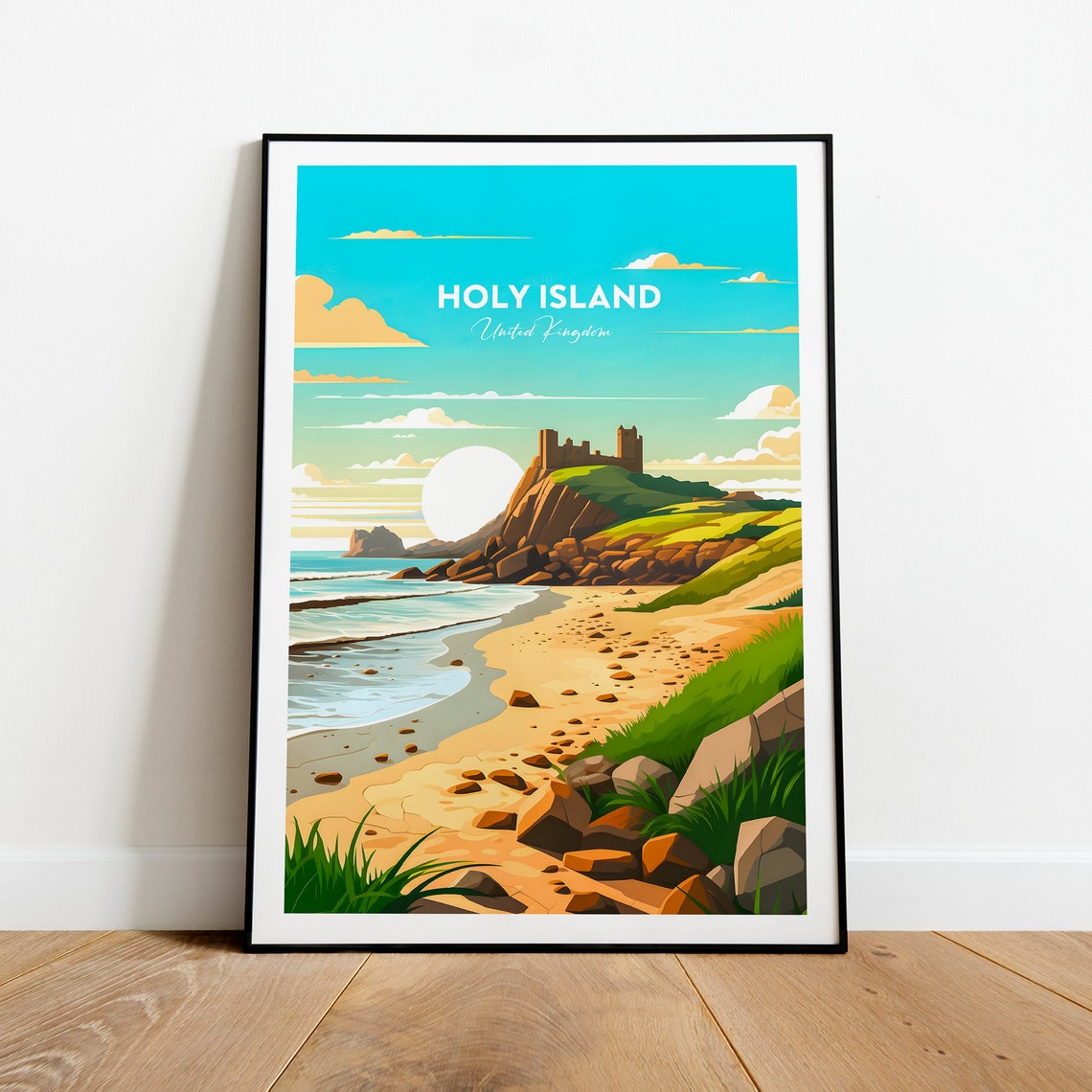 Holy Island Lindisfarne Castle Beach Northumberland Travel Poster - Image 2
