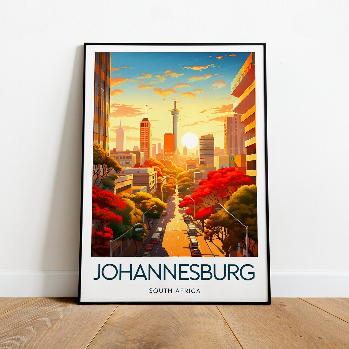 Johannesburg South Africa Jacaranda Sunset City Vintage Travel Poster