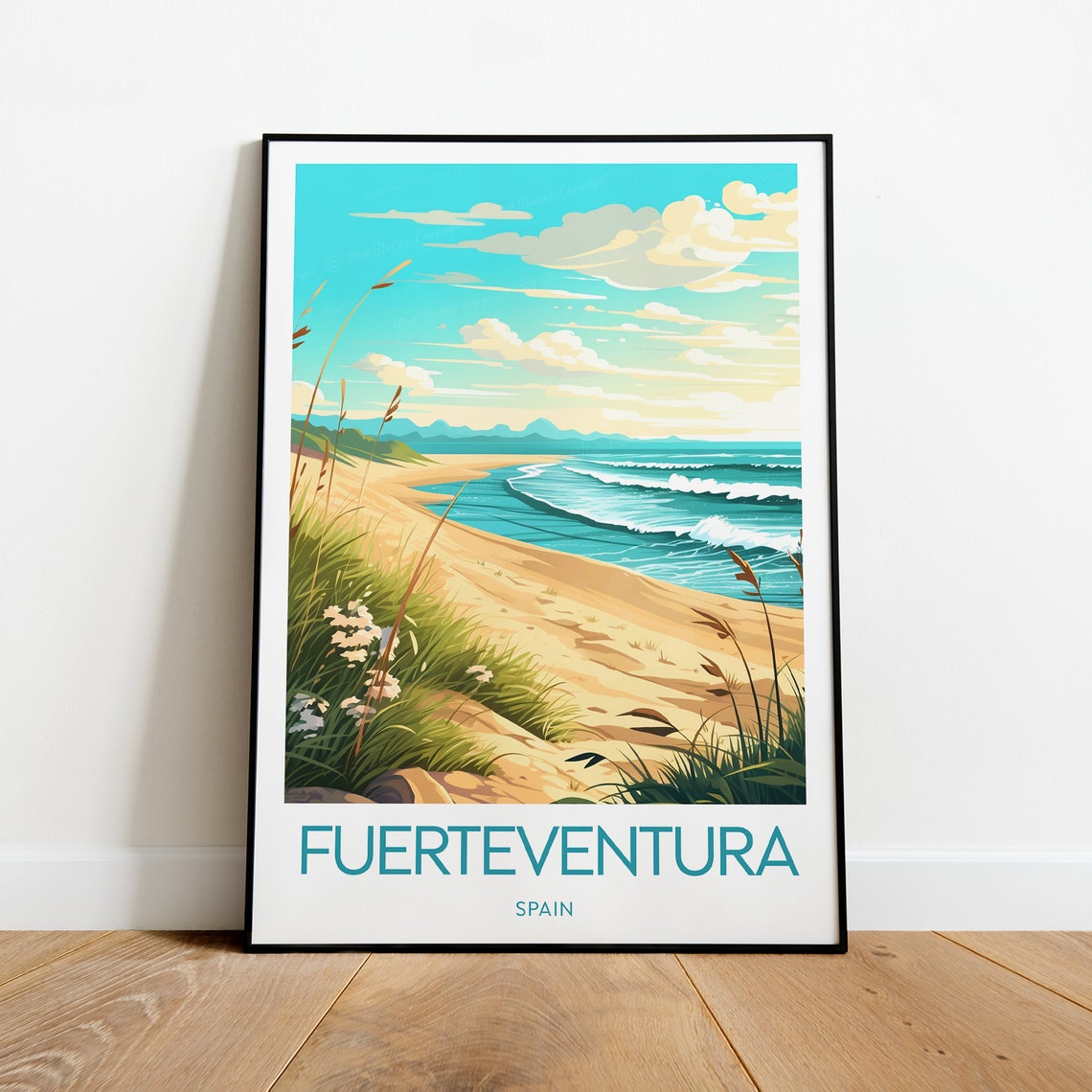 Fuerteventura Spain Dunes Long Beach Atlantic Sunny Travel Poster