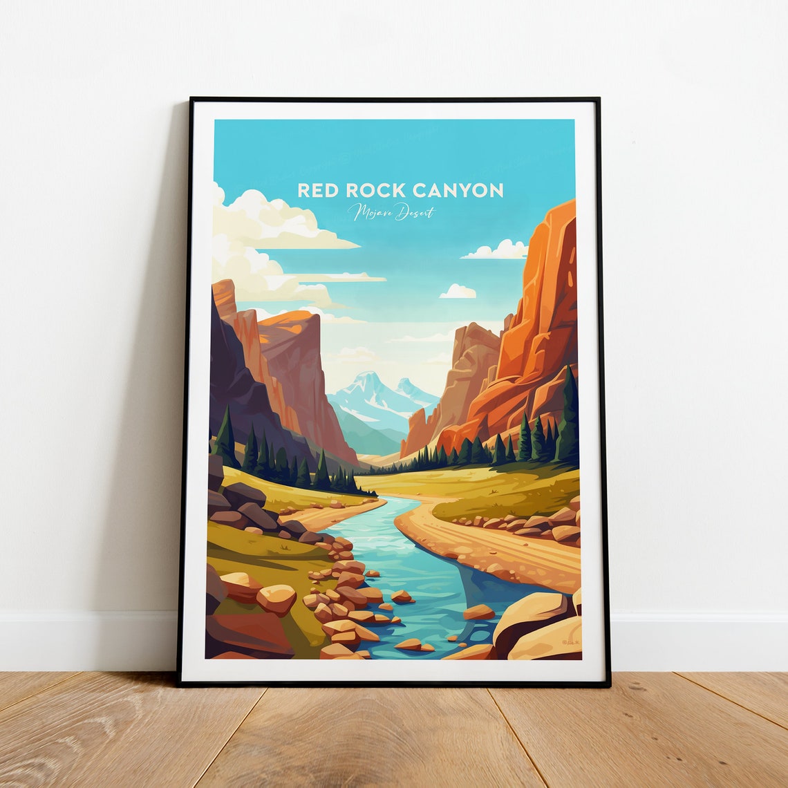 Red Rock Canyon Mojave Desert River Valley Sunset Travel Poster - Image 2