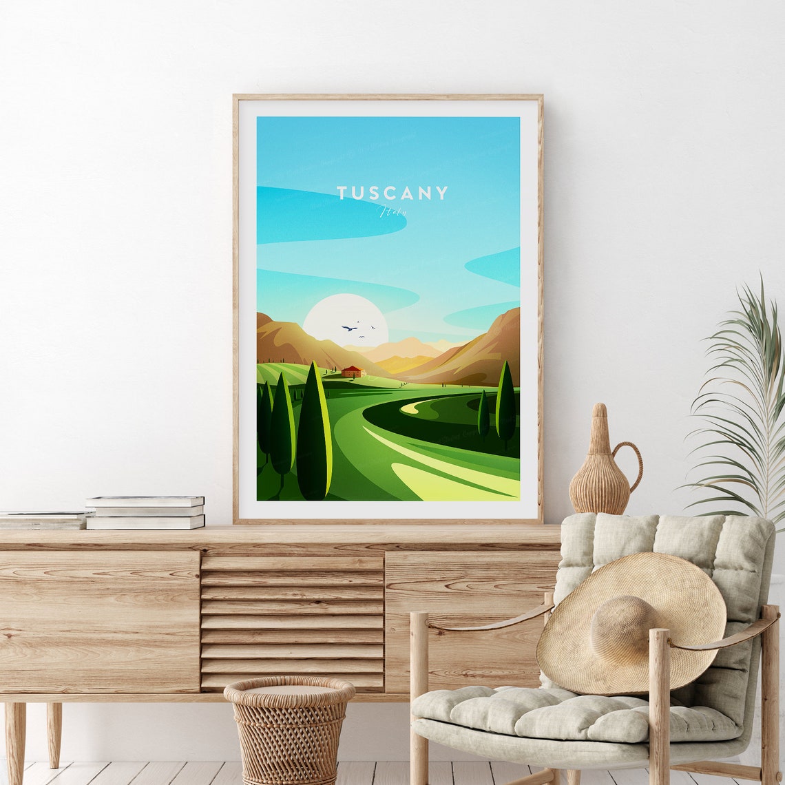 Tuscany Italy Rolling Green Hills Cypress Trees Countryside Poster