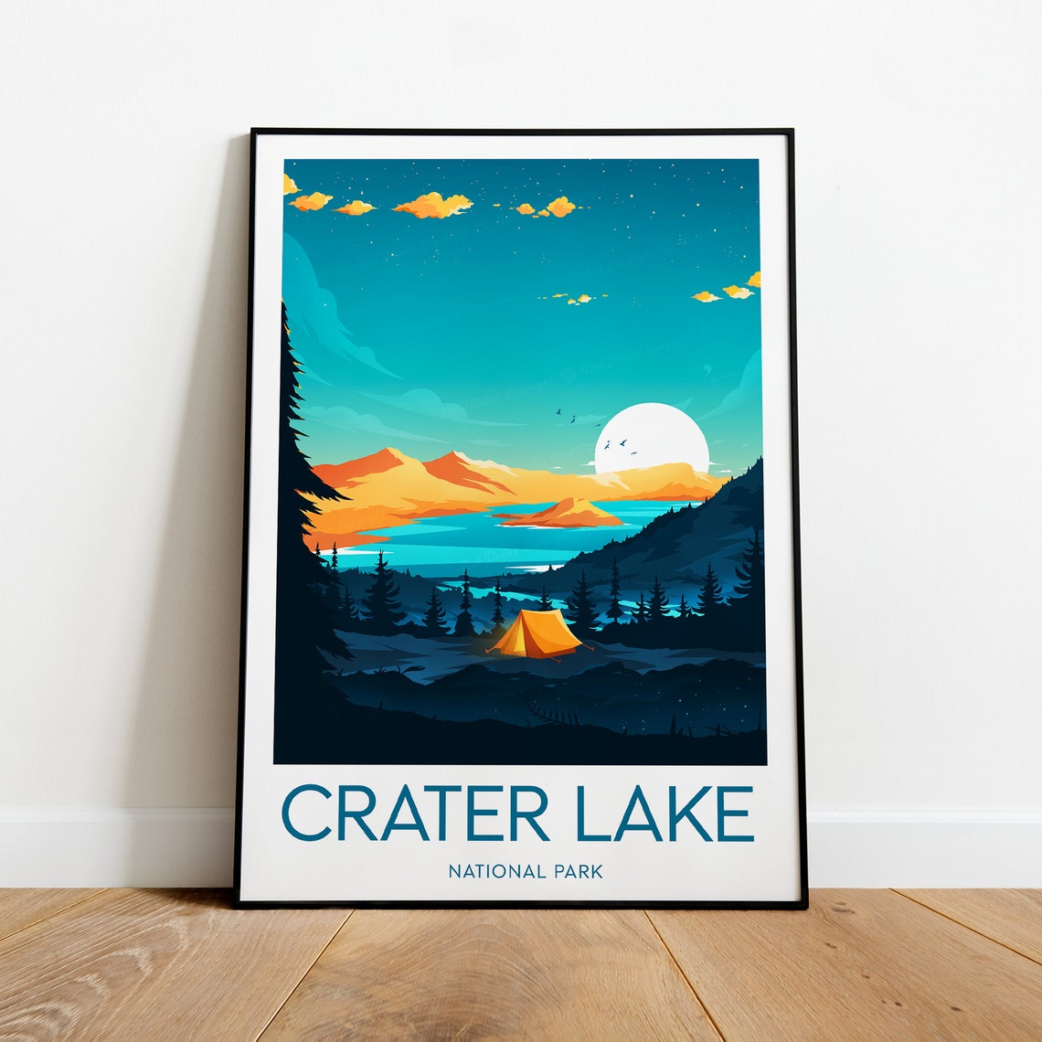 Crater Lake National Park Starry Night Camp Vintage Travel Poster - Image 2